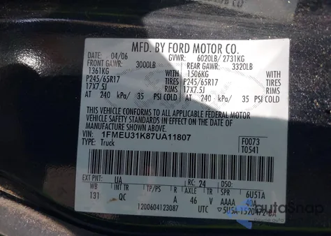 2007 Ford Explorer Sport Trac Xlt from USA, damaged, VIN 1FMEU31K87UA11807